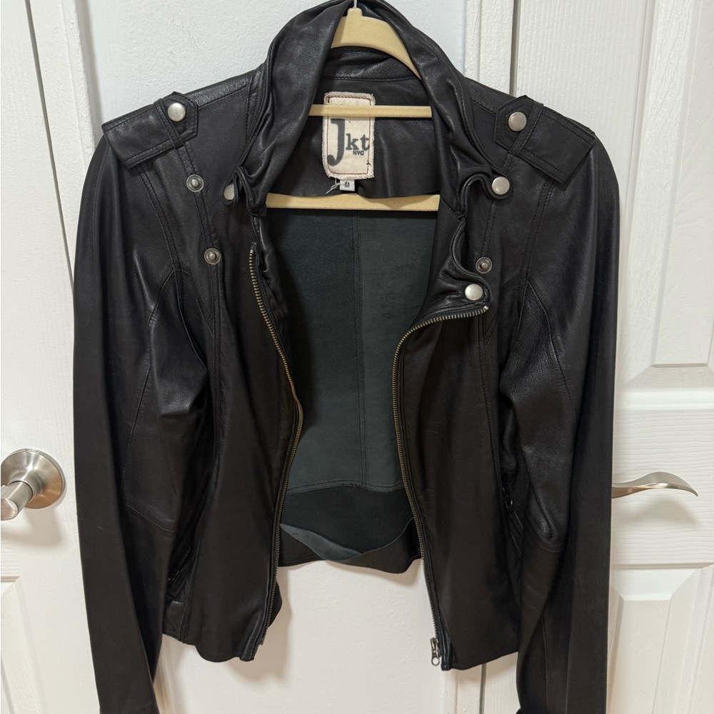 Genuine Black Leather Motorcycle Jacket for Women